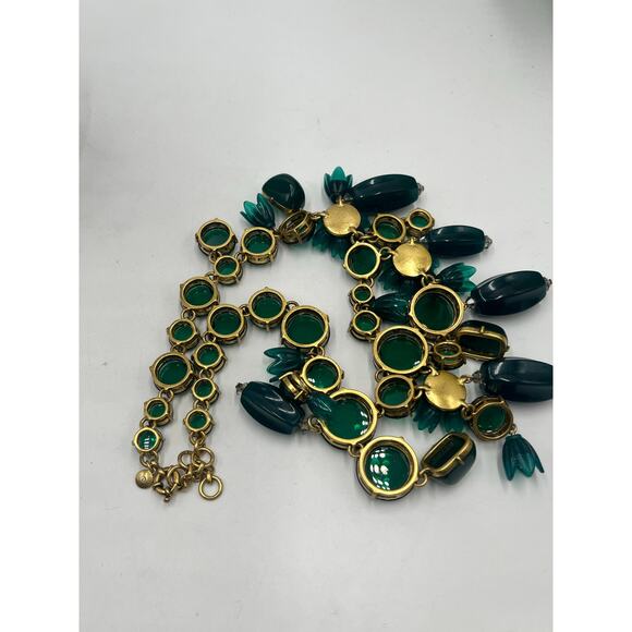 J. Crew Green Bauble Glass Resin Flower Cluster Bib Runway Gold Ox Necklace - Picture 9 of 11